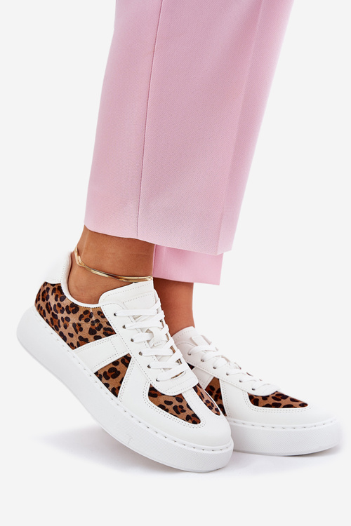 Women Sneakers With Leopard Print On Platform White Nativira