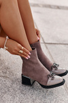 Elegant Women's Heeled Ankle Boots With Decoration Gray MR880-127