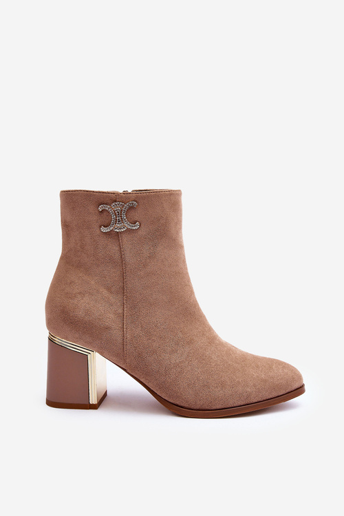 Leather Boots On Heel With Ornament Beige Dwinja