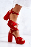 Suede Heeled Sandals Red Semilla