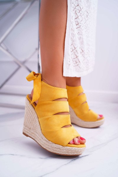 Women's Sandals On Anchor Linen Tied Yellow Cantare