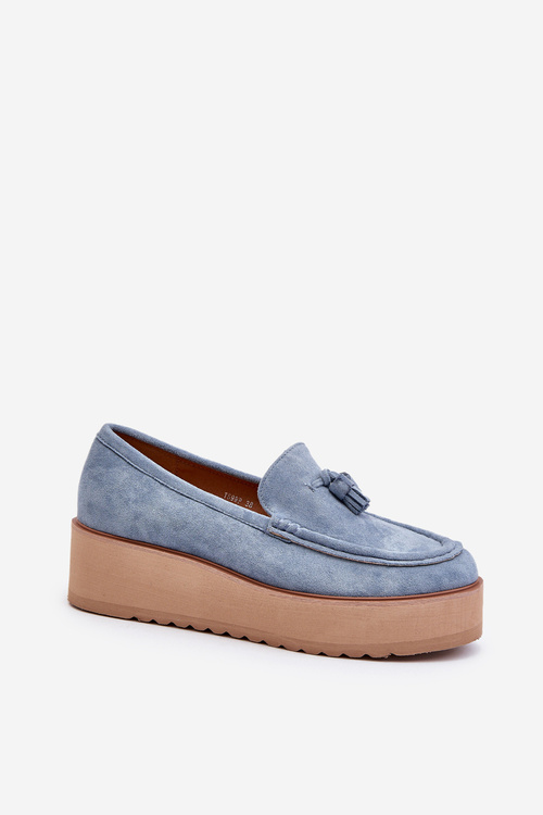Women's Platform Moccasins with Fringes Blue Mialani