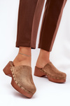 Women Slippers With Studs Eco Suede Camel Ellason