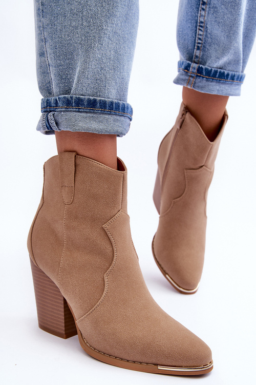 Leather Cowboy Boots on Heel Beige Lotoune