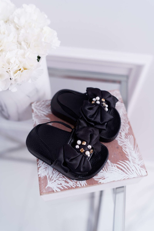 Children's Rubber Flip Flops With Bow Tie Black Senari