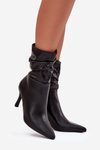 Women's ankle boots with heel with ruched upper zipper black Ulisse
