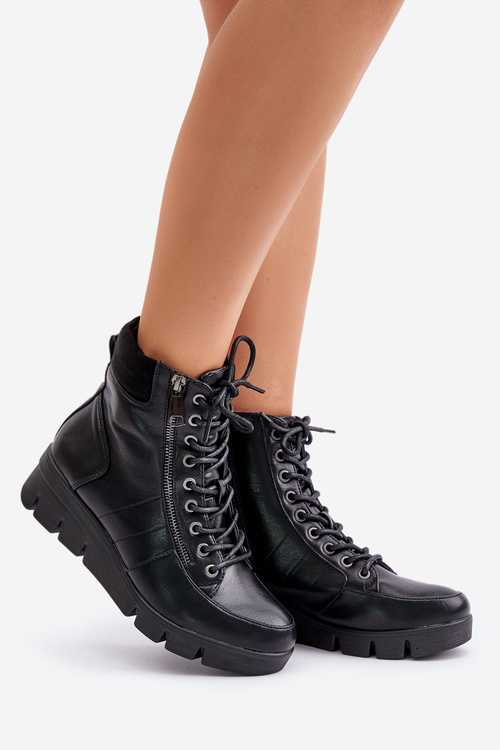 Light Warm Women's Ankle Boots On Platform And Wedge Black Savindria