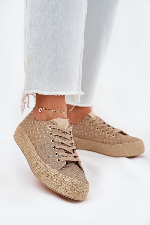Trampki Damskie Wzorzyste Z Plecionką Na Platformie Khaki Lee Cooper LCW-25-08-3646L