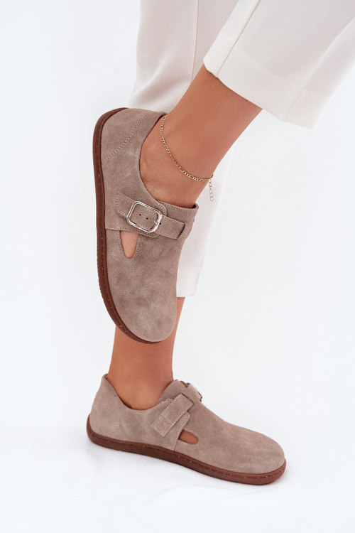 Suede Half Shoes Barefoot Women With Buckle Zazoo N1261 Beige