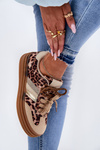 Women's Platform Sneakers With Double Lacing Leopard Beige Niteria