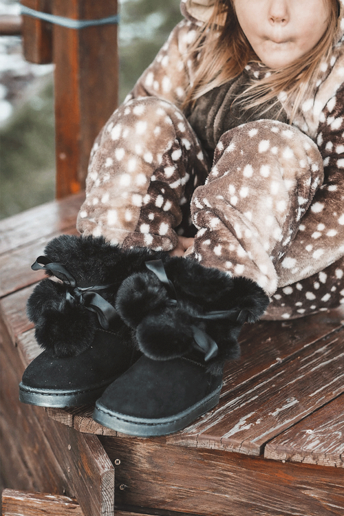 Children's Youth Warm Snow Boots Black Roofy