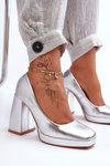 Leather Heels on a Massive Heel Silver Rosalia 