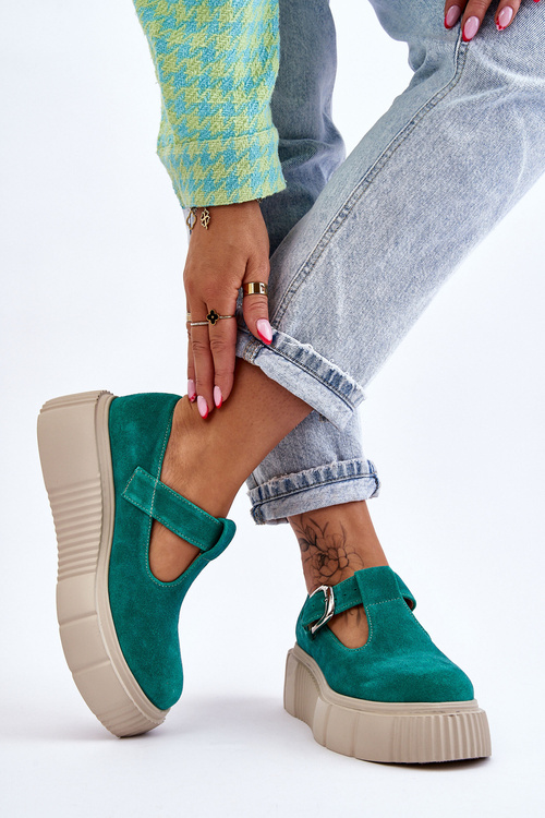 Fashionable suede brogues on a massive platform green Colson
