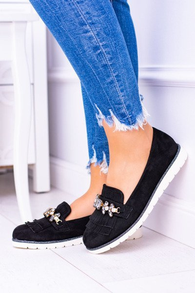 Black Suede Mokassins with Vivaro Crystals