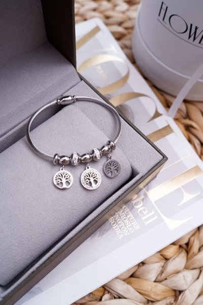 Women's Steel Cable Bracelet with Pendants Silver Mythic