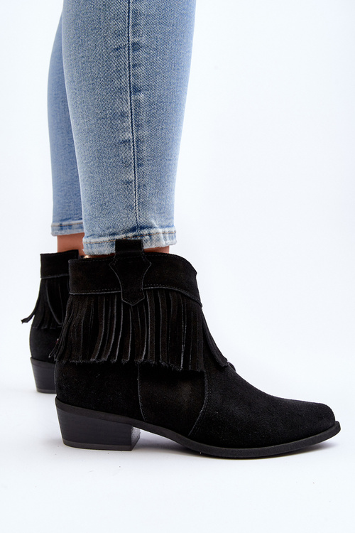 Damskie Botki Zamsz Czarne Lewski Shoes 2808/L