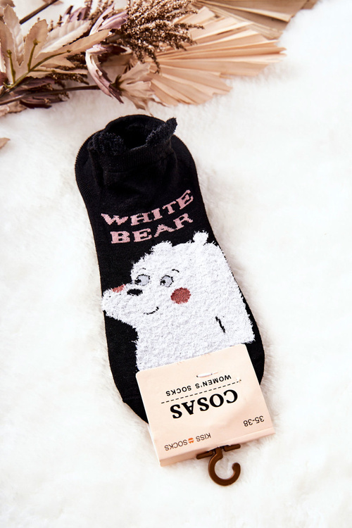 Ladies' Cotton Teddy Bear Socks COSAS Black and White