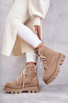 Suede Warm Lace Up Boots Beige Elisabeth