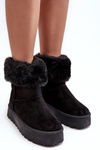 Women's Fur-Trimmed Snow Boots Black Rainsa