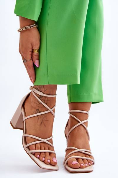 Leather Fashionable Women's Sandals Heels Beige Primma