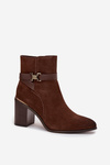 Women's ankle boots made of natural suede with heel lined Sergio Leone BT25384-S Brown