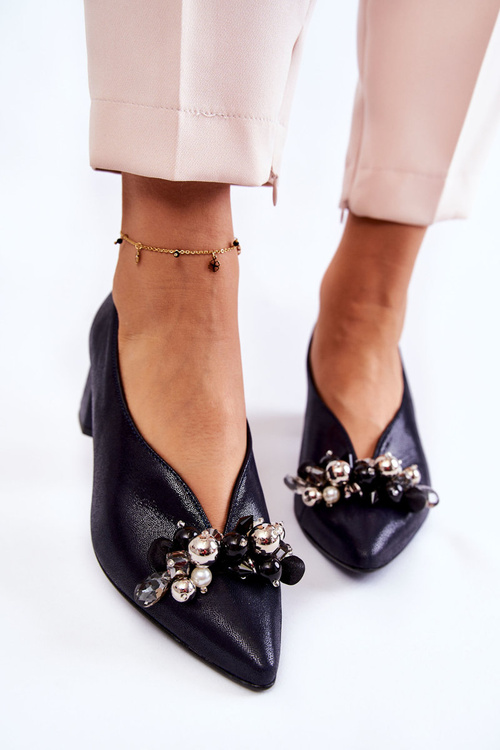 Leather Pumps With Decoration Laura Messi 2487 Navy blue