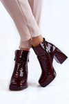 Botki Skóra Obcas Krokodyli Wzór Bordowe Alienore