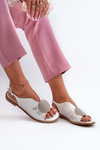 Women's sandals with decoration on flat heel S.Barski KV24-057 Silver
