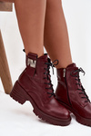 Leather Women's Work Boots on Block Heel with Decorative Detail Artiker 57C0211 Bordeaux