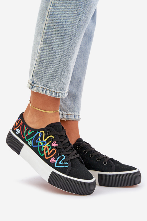 Ladies Sneakers Hearts Black Fonirea