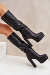 Knee High Heels And Platform Made Of Eco Leather Black Felilorn