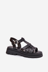 Eco leather sandals for women on platform black Nendales