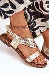 Ladies leather sandals on flat heel Zazoo 3688 gold
