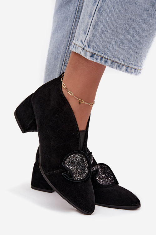 Leather Suede Women's Ankle Boots with Decoration D&A MR52-182 Black