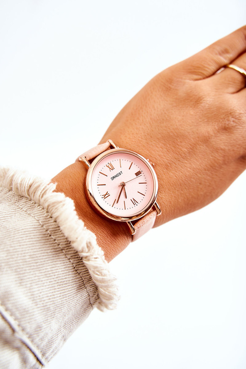 Zegarek Pasek Ze Skóry Damski Bez Niklu Jasnoróżowy Ernest