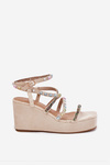 Women's Wedge Sandals With Decoration On Straps Beige Lunara