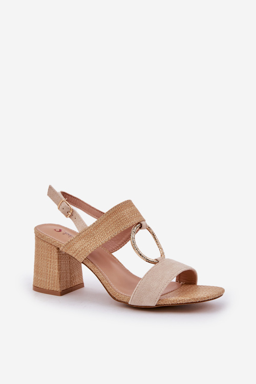 Block Heel Sandals Beige Afleeria