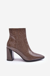 Leather Lacquered Boots on Heel SBarski MR870-58 Dark Beige