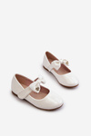 Children's Patent Leather Ballerina Flats with Velcro Bow White Cat