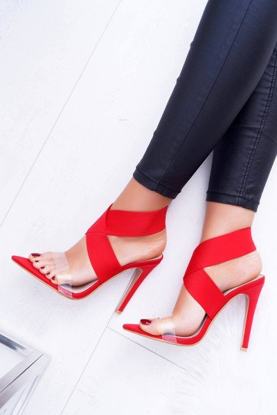 Women's Heeled Sandals Wide Strap Red Lights