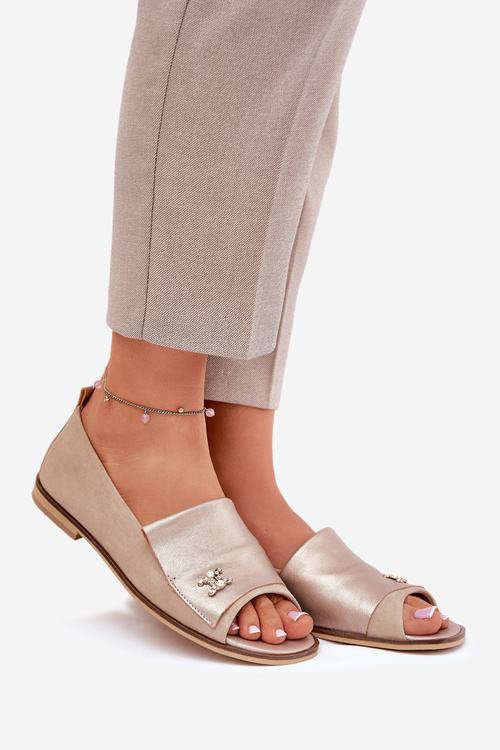 Leather Elegant Ballet Flats With Open Toes Beige Zazoo 1865