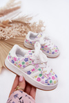 Shiny Girls Sports Shoes With Flowers White Tessina