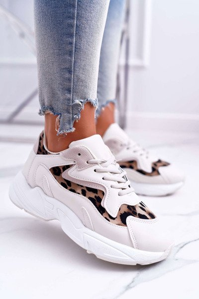 Sportowe Damskie Buty Beżowe Leopard Mezeno