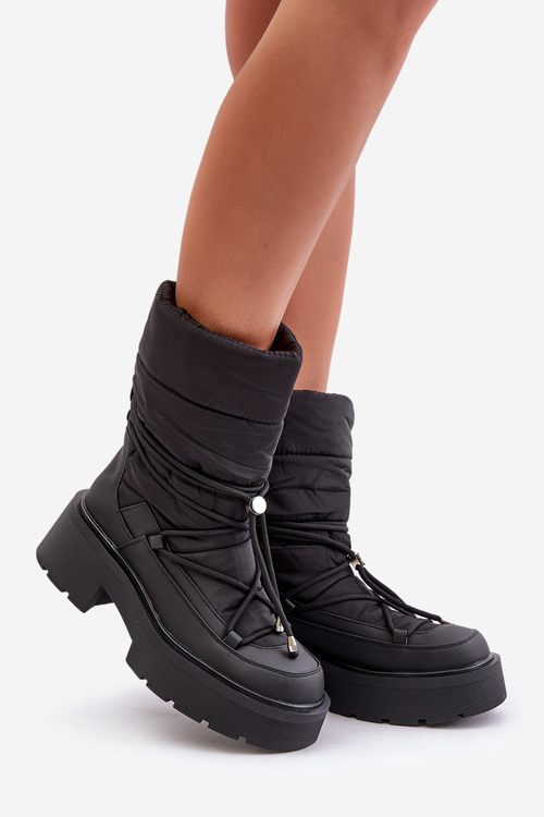 Women's Snow Boots On Platform And Flat Heel Black Seandriel