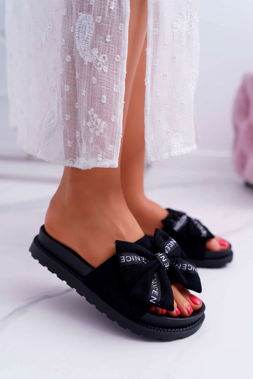 Women's Contoured Insole Flip Flops With Bowtie Black Juicy