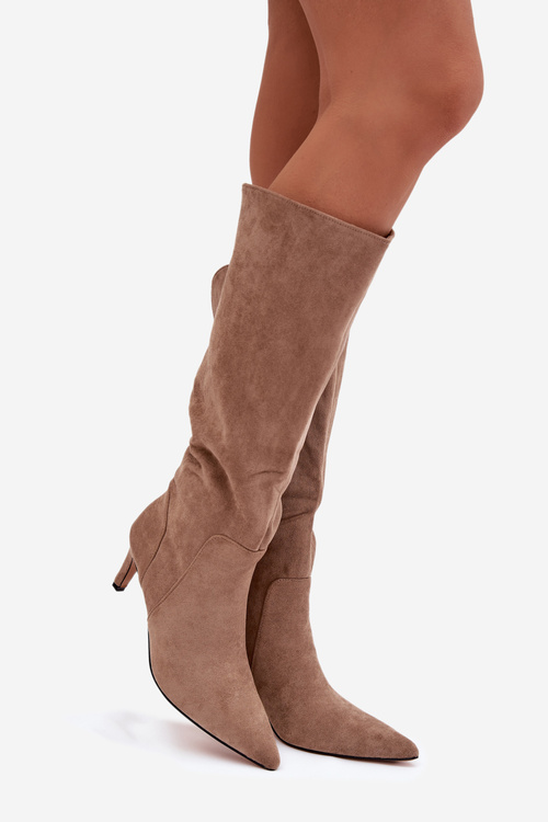 Women's Boots On Heel Insulated With Eco Suede Dark Beige Arelisse