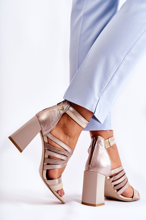 Women's leather sandals on a massive block Maciejka 05514-04 Beige and gold