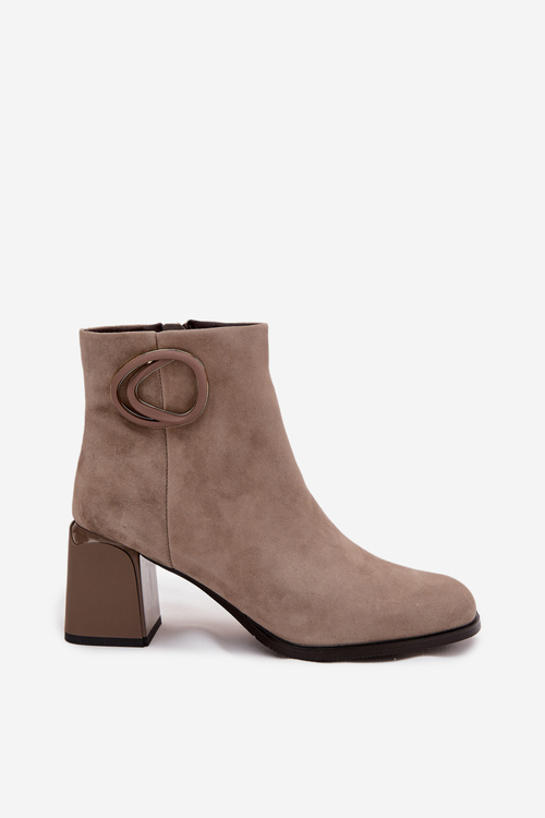 Suede Block Heel Boots Lined With Decorative Detail Artiker 57C0014 Beige
