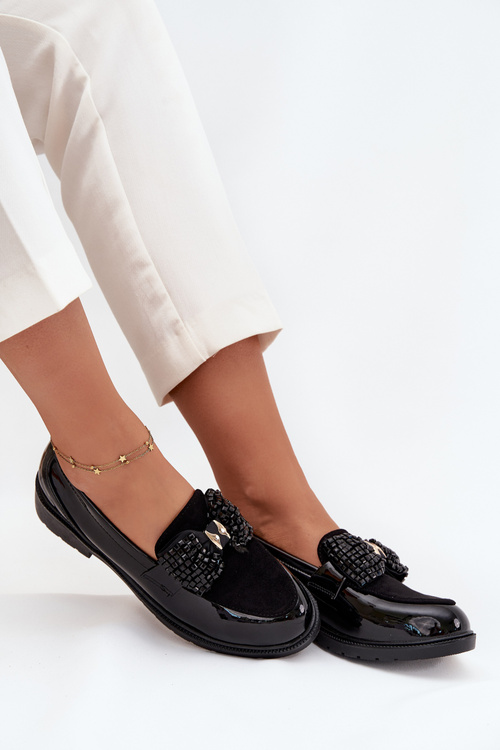 Lacquered Women's Moccasins With Bow S.Barski HY51-319 Black