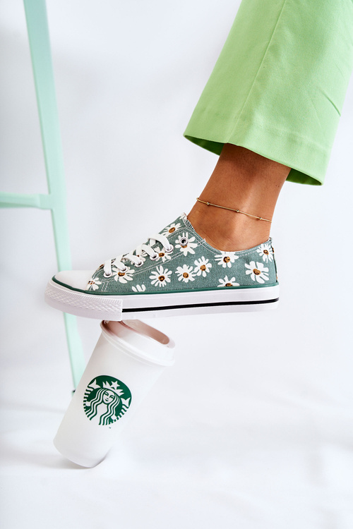 Women's Low Sneakers With Flowers Green Janey